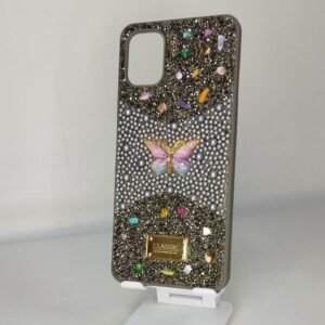 FUNDA MARIPOSA PERLAS SAMSUNG A15 GRIS