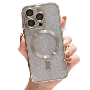 FUNDA BRILLOS MAGSAFE METAL GRIS IPH 16 PRO