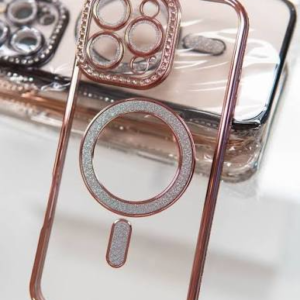 FUNDA BRILLO MAGSAFE ROSA STRASS IPH 15